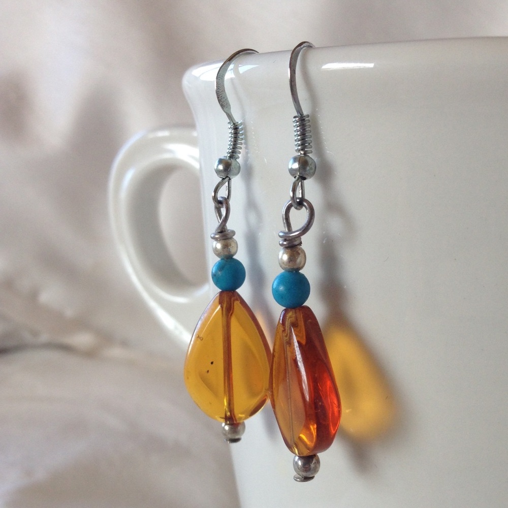 Earrings - blue & orange - Picture 3 of 4